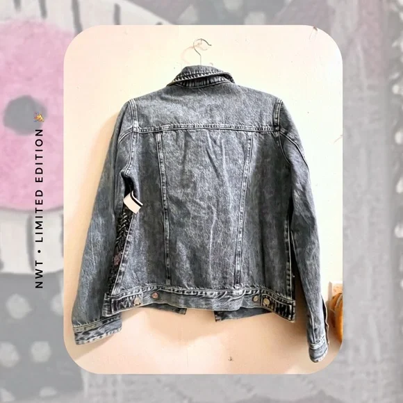 nwt 🆕 denim moto jacket with abstract plaid sequins - Picture 3 of 16